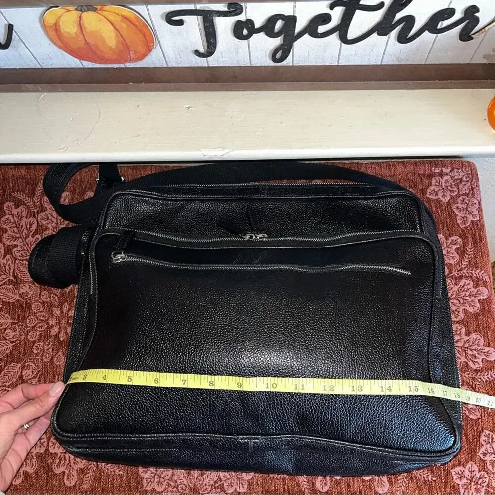 Lucaldo Men’s Laptop/Briefcase Messenger Bag Black Leather Multi Pockets Italian